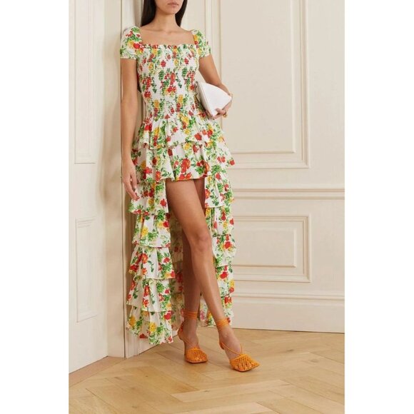 NEW Caroline Constas Malta shirred tiered White floral-print Dress NWT - Size S - Picture 1 of 13